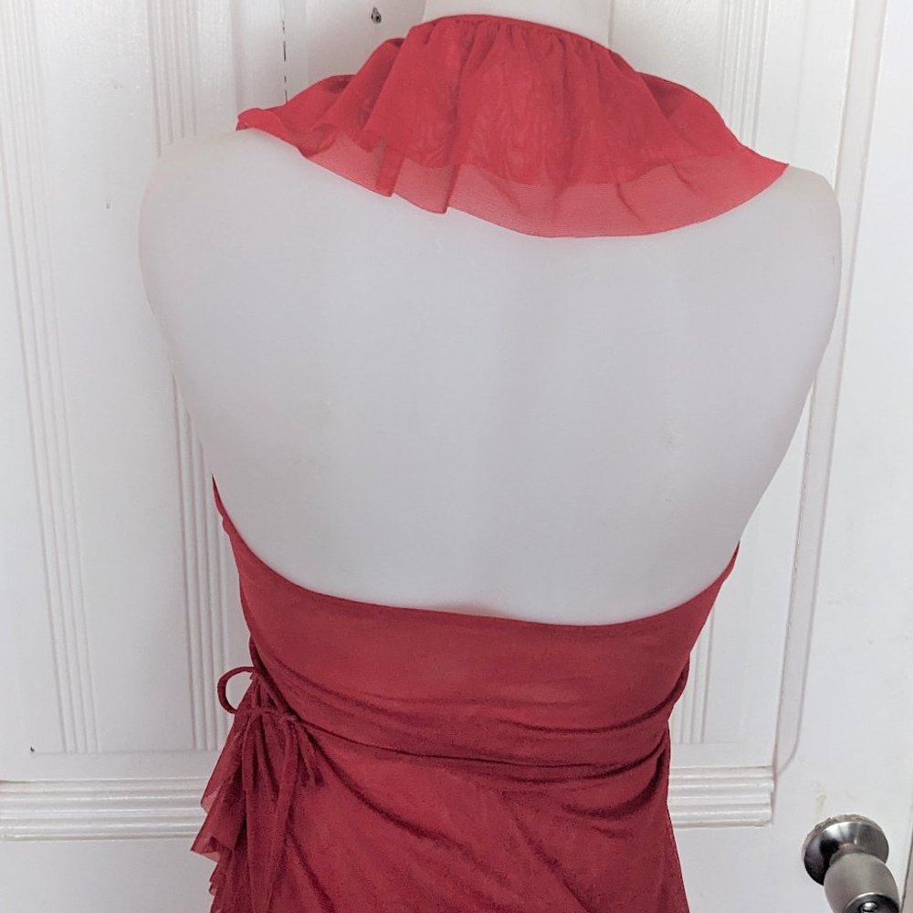 Forplay Red Mesh Ruffle Halter Gown - Picture 9 of 11